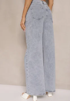 Jasnoniebieskie Jeansy z Bawełną i Wiskozą High Waist o Szerokim Kroju Galeriela
