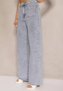 Jasnoniebieskie Jeansy z Bawełną i Wiskozą High Waist o Szerokim Kroju Galeriela
