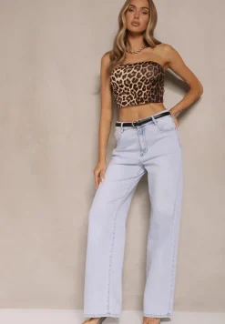 Jasnoniebieskie Jeansy z Bawełny High Waist o Szerokim Kroju Tunissa