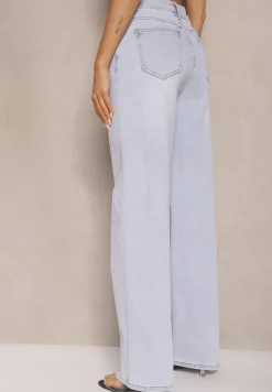 Jasnoniebieskie Jeansy z Bawełny High Waist o Szerokim Kroju Tunissa