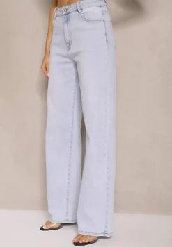 Jasnoniebieskie Jeansy z Bawełny High Waist o Szerokim Kroju Tunissa