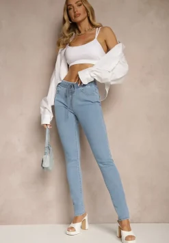 Jasnoniebieskie Jeansy z Bawełną Skinny ze Sznurkiem Gaviren