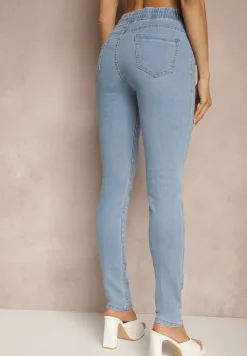 Jasnoniebieskie Jeansy z Bawełną Skinny ze Sznurkiem Gaviren