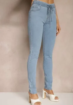 Jasnoniebieskie Jeansy z Bawełną Skinny ze Sznurkiem Gaviren
