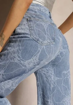 Jasnoniebieskie Jeansy z Szerokimi Nogawkami z Delikatnym Abstrakcyjnym Wzorem Lianena