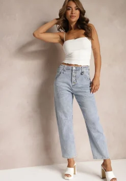 Jasnoniebieskie Jeansy z Bawełny Boyfriend Ozdobnie Przetarte Ivettesa