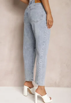 Jasnoniebieskie Jeansy z Bawełny Boyfriend Ozdobnie Przetarte Ivettesa