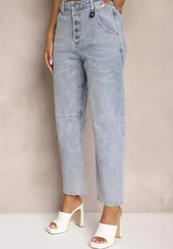 Jasnoniebieskie Jeansy z Bawełny Boyfriend Ozdobnie Przetarte Ivettesa