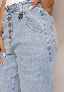 Jasnoniebieskie Jeansy z Bawełny Boyfriend Ozdobnie Przetarte Ivettesa