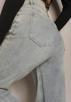 Jasnoniebieskie Jeansy z Bawełny o Szerokim Kroju Wykończone Dziurami Navilores