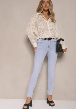 Jasnoniebieskie Jeansy z Bawełny Typu Skinny High Waist Morlevia