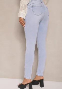 Jasnoniebieskie Jeansy z Bawełny Typu Skinny High Waist Morlevia