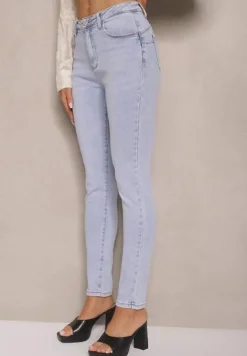 Jasnoniebieskie Jeansy z Bawełny Typu Skinny High Waist Morlevia