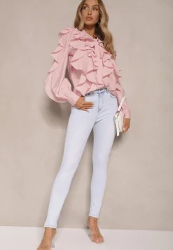 Jasnoniebieskie Jeansy z Wiskozą i Bawełną Typu Skinny Valliren