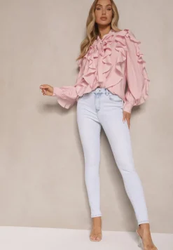 Jasnoniebieskie Jeansy z Wiskozą i Bawełną Typu Skinny Valliren