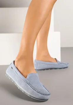 Jasnoniebieskie Klasyczne Mokasyny z Przeszyciem Wokół Noska Semaneve