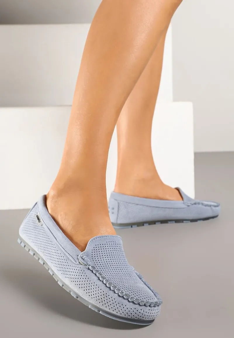 Jasnoniebieskie Klasyczne Mokasyny z Przeszyciem Wokół Noska Semaneve