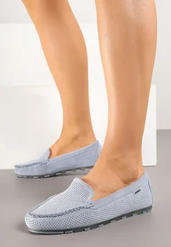 Jasnoniebieskie Klasyczne Mokasyny z Przeszyciem Wokół Noska Semaneve
