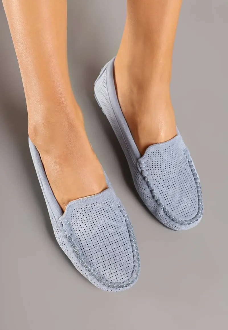 Jasnoniebieskie Klasyczne Mokasyny z Przeszyciem Wokół Noska Semaneve