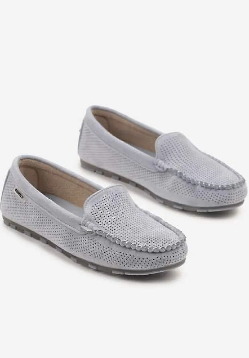 Jasnoniebieskie Klasyczne Mokasyny z Przeszyciem Wokół Noska Semaneve