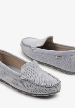 Jasnoniebieskie Klasyczne Mokasyny z Przeszyciem Wokół Noska Semaneve