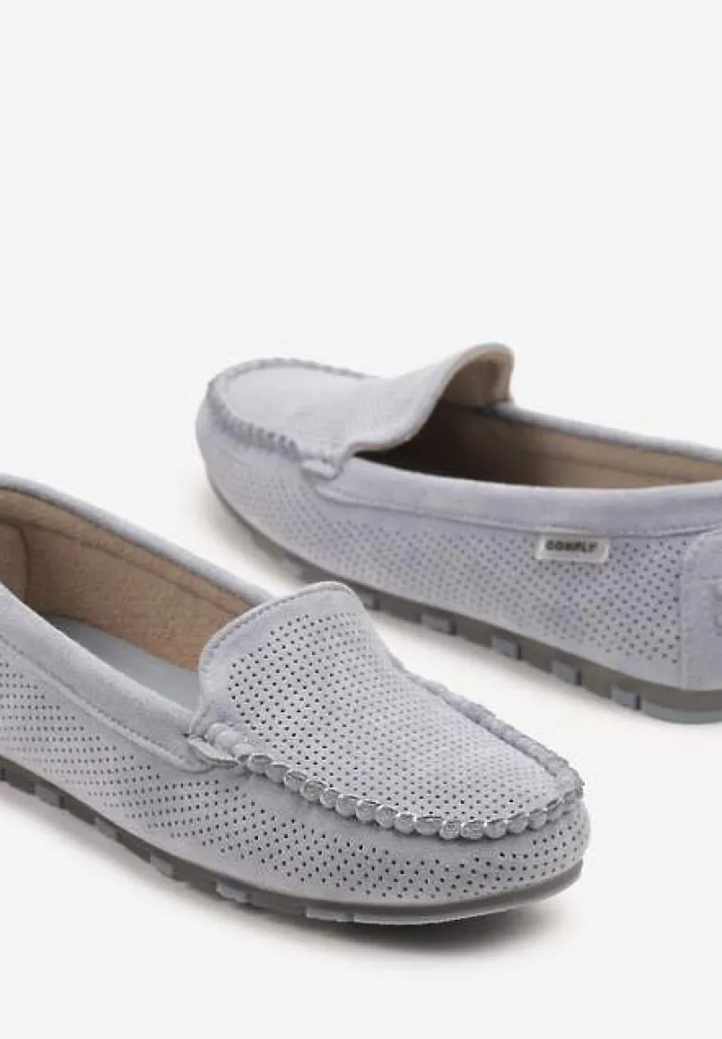 Jasnoniebieskie Klasyczne Mokasyny z Przeszyciem Wokół Noska Semaneve