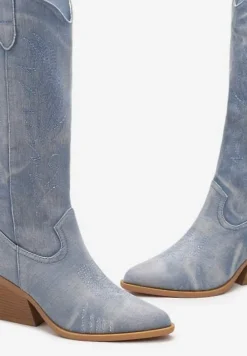 Jasnoniebieskie Kozaki Kowbojki na Stożku ze Szpiczastym Noskiem Nonwova