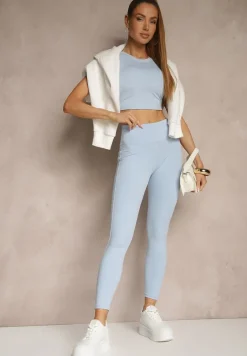 Jasnoniebieskie Legginsy z Ozdobnymi Przeszyciami z Efektem Modelowania Carittia