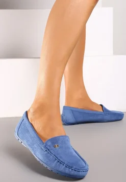 Jasnoniebieskie Mokasyny ze Skórzaną Wkładką i Przeszyciami Yaritza