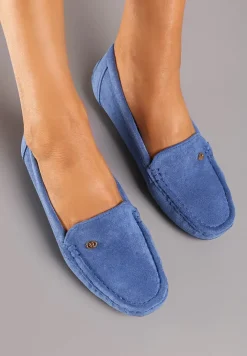 Jasnoniebieskie Mokasyny ze Skórzaną Wkładką i Przeszyciami Yaritza