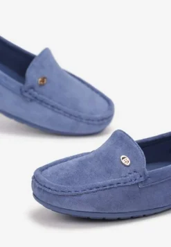 Jasnoniebieskie Mokasyny ze Skórzaną Wkładką i Przeszyciami Yaritza