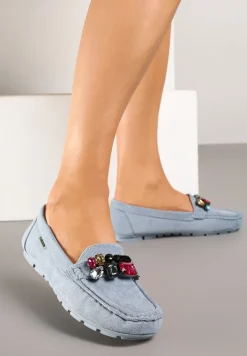 Jasnoniebieskie Mokasyny z Wkładką ze Skóry Naturalnej Veso