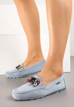 Jasnoniebieskie Mokasyny z Wkładką ze Skóry Naturalnej Veso