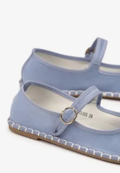 Jasnoniebieskie Płaskie Balerinki Espadryle z Paskiem i Ozdobnym Szwem Milesira