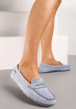 Jasnoniebieskie Płaskie Mokasyny o Klasycznym Fasonie z Przeszyciem Wenniva