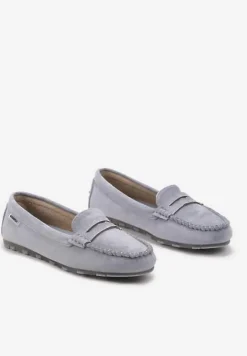 Jasnoniebieskie Płaskie Mokasyny o Klasycznym Fasonie z Przeszyciem Wenniva