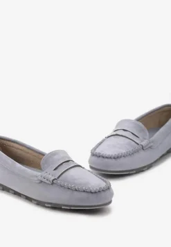 Jasnoniebieskie Płaskie Mokasyny o Klasycznym Fasonie z Przeszyciem Wenniva
