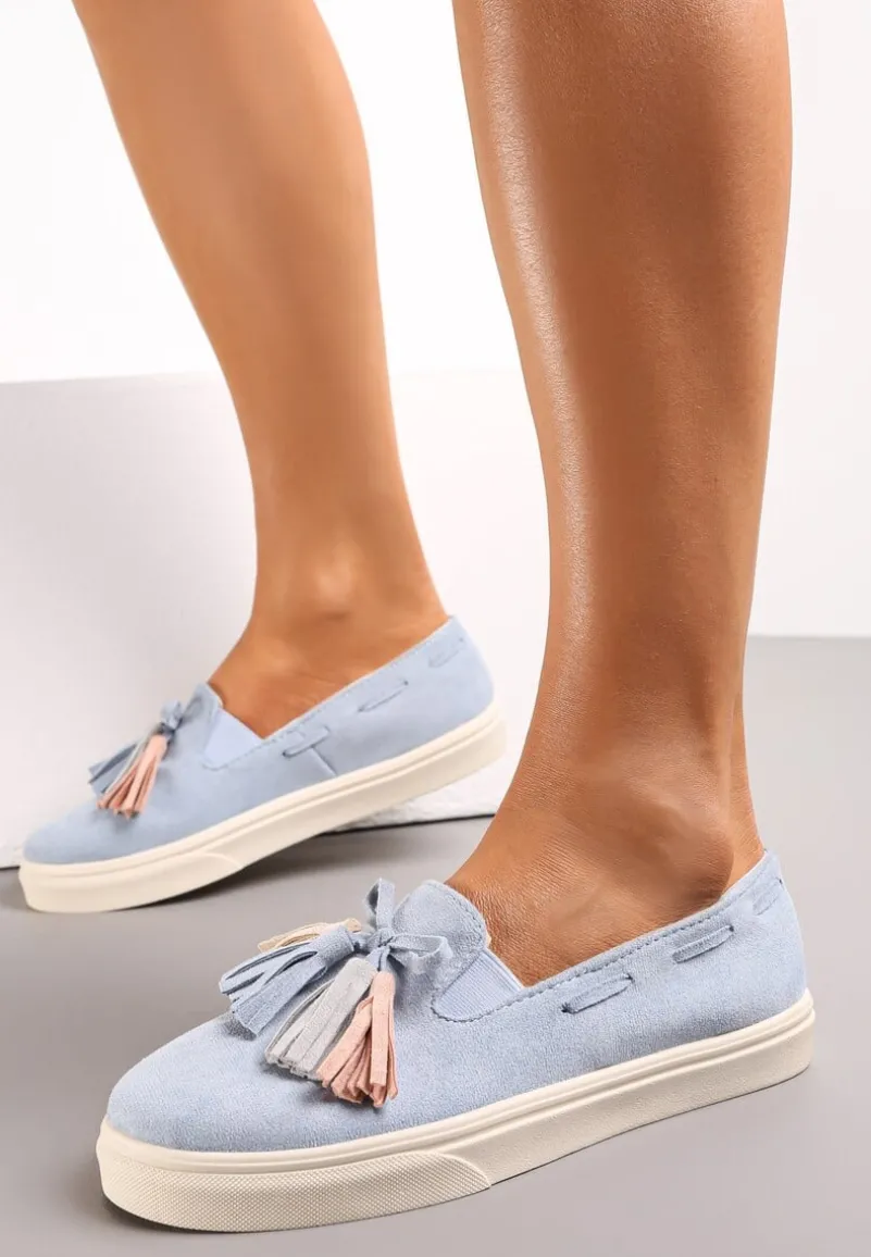 Jasnoniebieskie Półbuty z Chwostami na Grubej Podeszwie Melana