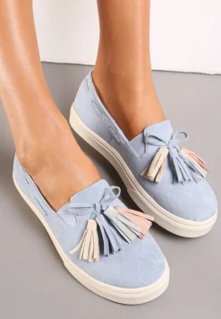 Jasnoniebieskie Półbuty z Chwostami na Grubej Podeszwie Melana