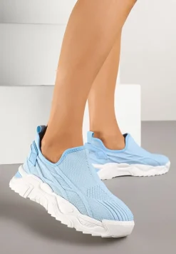 Jasnoniebieskie Siateczkowe Buty Sportowe Sneakersy Wsuwane Zdobione Tłoczeniami Nusadela