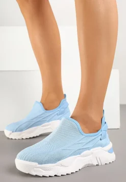 Jasnoniebieskie Siateczkowe Buty Sportowe Sneakersy Wsuwane Zdobione Tłoczeniami Nusadela