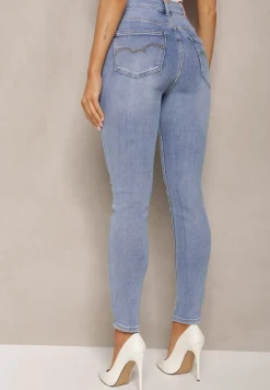 Jasnoniebieskie Skinny Jeansy Bawełniane z Dziurami i Przetarciami Altrasa