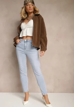 Jasnoniebieskie Skinny Jeansy z Bawełny High Waist Seslina