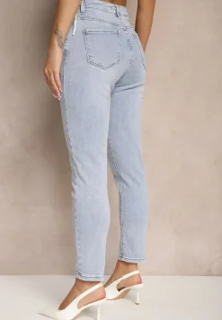 Jasnoniebieskie Skinny Jeansy z Bawełny High Waist Seslina