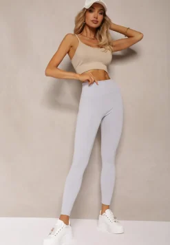 Jasnoniebieskie Sportowe Legginsy High Waist Quarefia