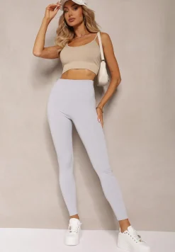 Jasnoniebieskie Sportowe Legginsy High Waist Quarefia