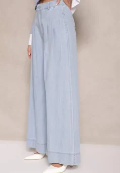 Jasnoniebieskie Szerokie Jeansy z Bawełny High Waist Cohna