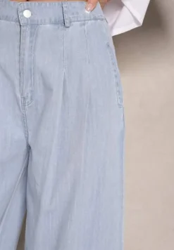 Jasnoniebieskie Szerokie Jeansy z Bawełny High Waist Cohna