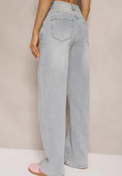 Jasnoniebieskie Szerokie Jeansy High Waist Lanosisa