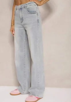Jasnoniebieskie Szerokie Jeansy High Waist Lanosisa
